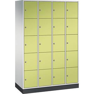 C+P INTRO stalen lockerkast, vakhoogte 345 mm, b x d = 1220 x 500 mm, 20 vakken, kastframe lichtgrijs, deuren felgroen