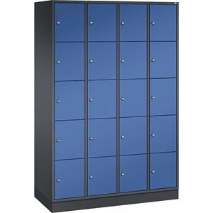 C+P INTRO stalen lockerkast, vakhoogte 345 mm, b x d = 1220 x 500 mm, 20 vakken, kastframe zwartgrijs, deuren gentiaanblauw
