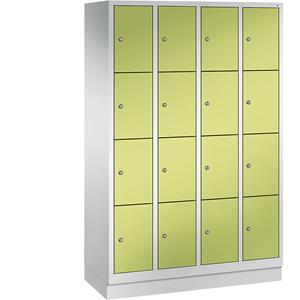 C+P CLASSIC Fächerschrank mit Sockel, 4 Abteile, je 4 Fächer, Abteilbreite 300 mm, lichtgrau / viridingrün