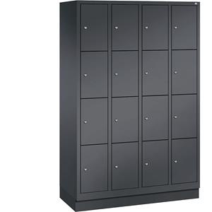 C+P CLASSIC Fächerschrank mit Sockel, 4 Abteile, je 4 Fächer, Abteilbreite 300 mm, schwarzgrau
