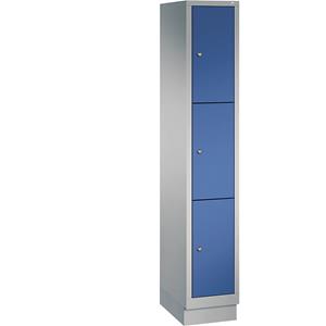 C+P CLASSIC Fächerschrank mit Sockel, 1 Abteil, 3 Fächer, Abteilbreite 300 mm, weißaluminium / enzianblau