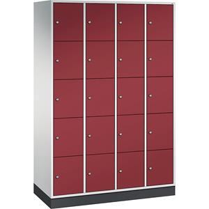 C+P INTRO stalen lockerkast, vakhoogte 345 mm, b x d = 1220 x 500 mm, 20 vakken, kastframe lichtgrijs, deuren robijnrood
