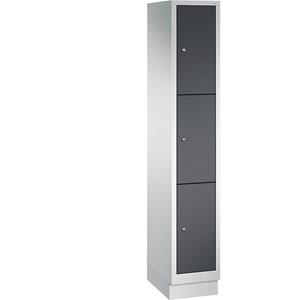 C+P CLASSIC Fächerschrank mit Sockel, 1 Abteil, 3 Fächer, Abteilbreite 300 mm, lichtgrau / schwarzgrau