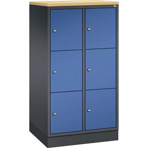 C+P INTRO Stahl-Schließfachschrank, Fachhöhe 345 mm, BxT 620 x 500 mm, 6 Fächer, Korpus schwarzgrau, Türen enzianblau