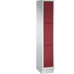 C+P CLASSIC Fächerschrank mit Sockel, 1 Abteil, 3 Fächer, Abteilbreite 300 mm, lichtgrau / rubinrot