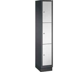 C+P CLASSIC Fächerschrank mit Sockel, 1 Abteil, 3 Fächer, Abteilbreite 300 mm, schwarzgrau / lichtgrau