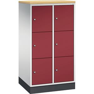 C+P INTRO Stahl-Schließfachschrank, Fachhöhe 345 mm, BxT 620 x 500 mm, 6 Fächer, Korpus lichtgrau, Türen rubinrot
