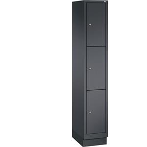 C+P CLASSIC Fächerschrank mit Sockel, 1 Abteil, 3 Fächer, Abteilbreite 300 mm, schwarzgrau