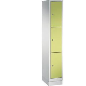 C+P CLASSIC Fächerschrank mit Sockel, 1 Abteil, 3 Fächer, Abteilbreite 300 mm, lichtgrau / viridingrün