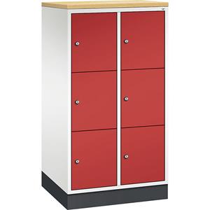 C+P INTRO Stahl-Schließfachschrank, Fachhöhe 345 mm, BxT 620 x 500 mm, 6 Fächer, Korpus reinweiß, Türen feuerrot