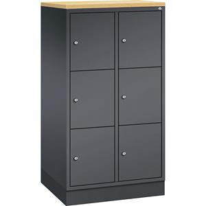 C+P INTRO Stahl-Schließfachschrank, Fachhöhe 345 mm, BxT 620 x 500 mm, 6 Fächer, Korpus schwarzgrau, Türen schwarzgrau