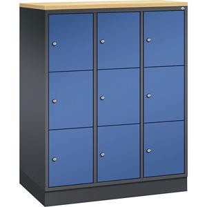 C+P INTRO Stahl-Schließfachschrank, Fachhöhe 345 mm, BxT 920 x 500 mm, 9 Fächer, Korpus schwarzgrau, Türen enzianblau