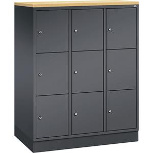C+P INTRO Stahl-Schließfachschrank, Fachhöhe 345 mm, BxT 920 x 500 mm, 9 Fächer, Korpus schwarzgrau, Türen schwarzgrau