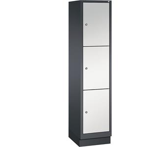C+P CLASSIC Fächerschrank mit Sockel, 1 Abteil, 3 Fächer, Abteilbreite 400 mm, schwarzgrau / lichtgrau