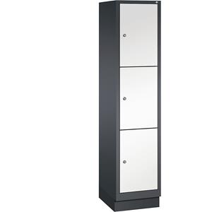 C+P CLASSIC Fächerschrank mit Sockel, 1 Abteil, 3 Fächer, Abteilbreite 400 mm, schwarzgrau / verkehrsweiß