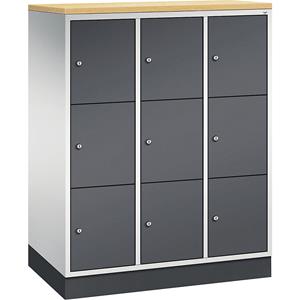 C+P INTRO Stahl-Schließfachschrank, Fachhöhe 345 mm, BxT 920 x 500 mm, 9 Fächer, Korpus lichtgrau, Türen schwarzgrau