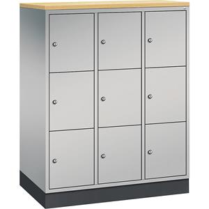 C+P INTRO Stahl-Schließfachschrank, Fachhöhe 345 mm, BxT 920 x 500 mm, 9 Fächer, Korpus weißaluminium, Türen weißaluminium