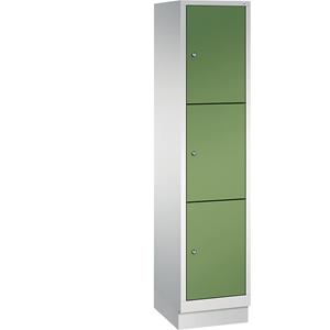 C+P CLASSIC Fächerschrank mit Sockel, 1 Abteil, 3 Fächer, Abteilbreite 400 mm, lichtgrau / resedagrün