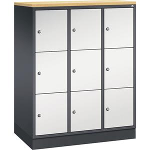 C+P INTRO Stahl-Schließfachschrank, Fachhöhe 345 mm, BxT 920 x 500 mm, 9 Fächer, Korpus schwarzgrau, Türen lichtgrau