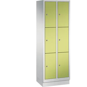 C+P CLASSIC Fächerschrank mit Sockel, 2 Abteile, je 3 Fächer, Abteilbreite 300 mm, lichtgrau / viridingrün