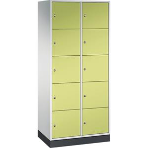 C+P INTRO stalen lockerkast, vakhoogte 345 mm, b x d = 820 x 500 mm, 10 vakken, kastframe lichtgrijs, deuren felgroen