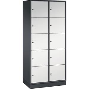 C+P INTRO stalen lockerkast, vakhoogte 345 mm, b x d = 820 x 500 mm, 10 vakken, kastframe zwartgrijs, deuren lichtgrijs