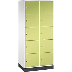 C+P INTRO Stahl-Schließfachschrank, Fachhöhe 345 mm, BxT 820 x 500 mm, 10 Fächer, Korpus reinweiß, Türen viridingrün