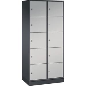 C+P INTRO stalen lockerkast, vakhoogte 345 mm, b x d = 820 x 500 mm, 10 vakken, kastframe zwartgrijs, deuren blank aluminiumkleurig