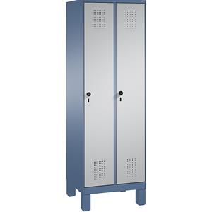 C+P EVOLO Aufbewahrungsschrank, mit Füßen, 2 Abteile, Abteilbreite 300 mm, mit 8 Fachböden, fernblau / weißaluminium