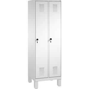 C+P EVOLO Aufbewahrungsschrank, mit Füßen, 2 Abteile, Abteilbreite 300 mm, mit 8 Fachböden, lichtgrau