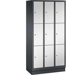 C+P CLASSIC Fächerschrank mit Sockel, 3 Abteile, je 3 Fächer, Abteilbreite 300 mm, schwarzgrau / lichtgrau