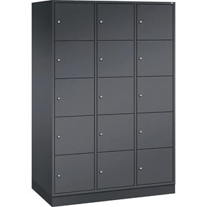C+P INTRO Stahl-Schließfachschrank, Fachhöhe 345 mm, BxT 1220 x 600 mm, 15 Fächer, Korpus schwarzgrau, Türen schwarzgrau