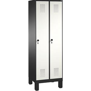 C+P EVOLO Aufbewahrungsschrank, mit Füßen, 2 Abteile, Abteilbreite 300 mm, mit 8 Fachböden, schwarzgrau / verkehrsweiß
