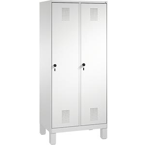 C+P EVOLO Aufbewahrungsschrank, mit Füßen, 2 Abteile, Abteilbreite 400 mm, mit 8 Fachböden, lichtgrau