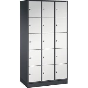 C+P INTRO Stahl-Schließfachschrank, Fachhöhe 345 mm, BxT 920 x 500 mm, 15 Fächer, Korpus schwarzgrau, Türen lichtgrau