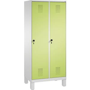 C+P EVOLO Aufbewahrungsschrank, mit Füßen, 2 Abteile, Abteilbreite 400 mm, mit 8 Fachböden, lichtgrau / viridingrün