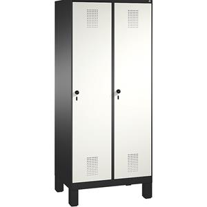 C+P EVOLO Aufbewahrungsschrank, mit Füßen, 2 Abteile, Abteilbreite 400 mm, mit 8 Fachböden, schwarzgrau / verkehrsweiß