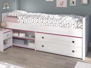 Mobistoxx Bed SMOOKIE 90x200 cm witte pijnboom/roze