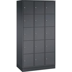 C+P INTRO stalen lockerkast, vakhoogte 345 mm, b x d = 920 x 500 mm, 15 vakken, kastframe zwartgrijs, deuren zwartgrijs