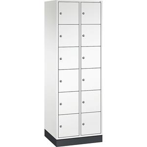 C+P INTRO Stahl-Schließfachschrank, Fachhöhe 285 mm, BxT 620 x 500 mm, 12 Fächer, Korpus reinweiß, Türen reinweiß