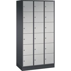C+P INTRO stalen lockerkast, vakhoogte 285 mm, b x d = 920 x 500 mm, 18 vakken, kastframe zwartgrijs, deuren blank aluminiumkleurig