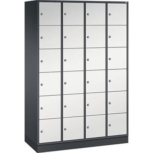 C+P INTRO stalen lockerkast, vakhoogte 285 mm, b x d = 1220 x 500 mm, 24 vakken, kastframe zwartgrijs, deuren lichtgrijs