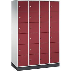 C+P INTRO stalen lockerkast, vakhoogte 285 mm, b x d = 1220 x 500 mm, 24 vakken, kastframe lichtgrijs, deuren robijnrood