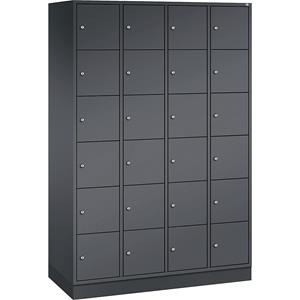 C+P INTRO stalen lockerkast, vakhoogte 285 mm, b x d = 1220 x 500 mm, 24 vakken, kastframe zwartgrijs, deuren zwartgrijs