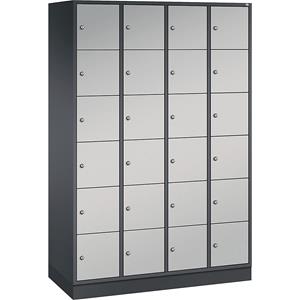 C+P INTRO stalen lockerkast, vakhoogte 285 mm, b x d = 1220 x 500 mm, 24 vakken, kastframe zwartgrijs, deuren blank aluminiumkleurig