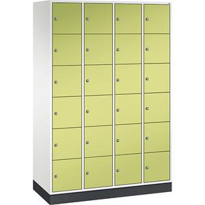 C+P INTRO Stahl-Schließfachschrank, Fachhöhe 285 mm, BxT 1220 x 500 mm, 24 Fächer, Korpus reinweiß, Türen viridingrün