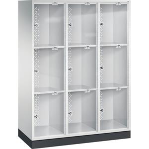 C+P INTRO Stahl-Schließfachschrank mit Acrylglastür, HxBxT 1750 x 1220 x 500 mm, Fachhöhe 510 mm, 9 Fächer, Korpus lichtgrau