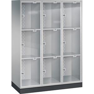 C+P INTRO Stahl-Schließfachschrank mit Acrylglastür, HxBxT 1750 x 1220 x 500 mm, Fachhöhe 510 mm, 9 Fächer, Korpus weißaluminium