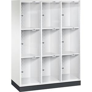 C+P INTRO Stahl-Schließfachschrank mit Acrylglastür, HxBxT 1750 x 1220 x 500 mm, Fachhöhe 510 mm, 9 Fächer, Korpus reinweiß