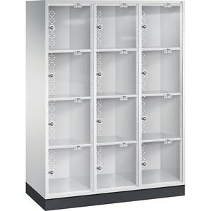 C+P INTRO Stahl-Schließfachschrank mit Acrylglastür, HxBxT 1750 x 1220 x 500 mm, Fachhöhe 380 mm, 12 Fächer, Korpus lichtgrau